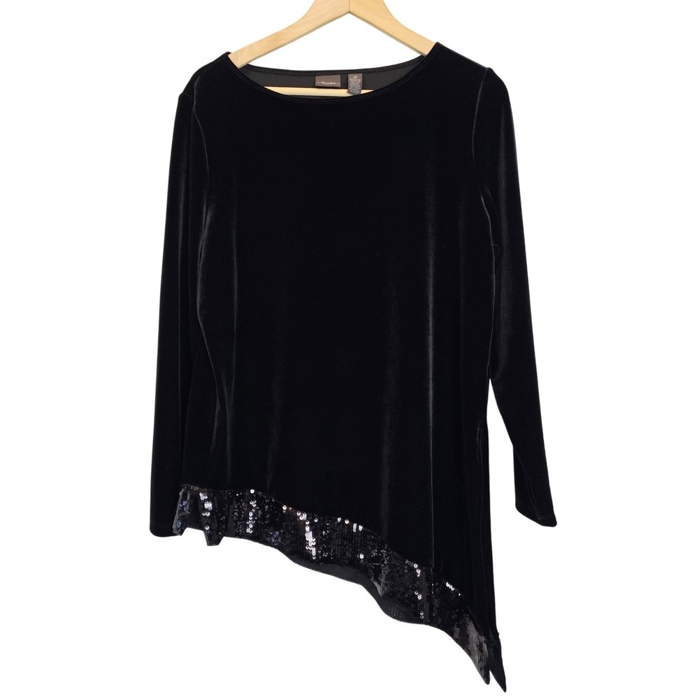 Chico's Velvet Black Sequins Party Top Bundle Pants Skirt Outfit Size 2 Large‎ - Picture 2 of 13